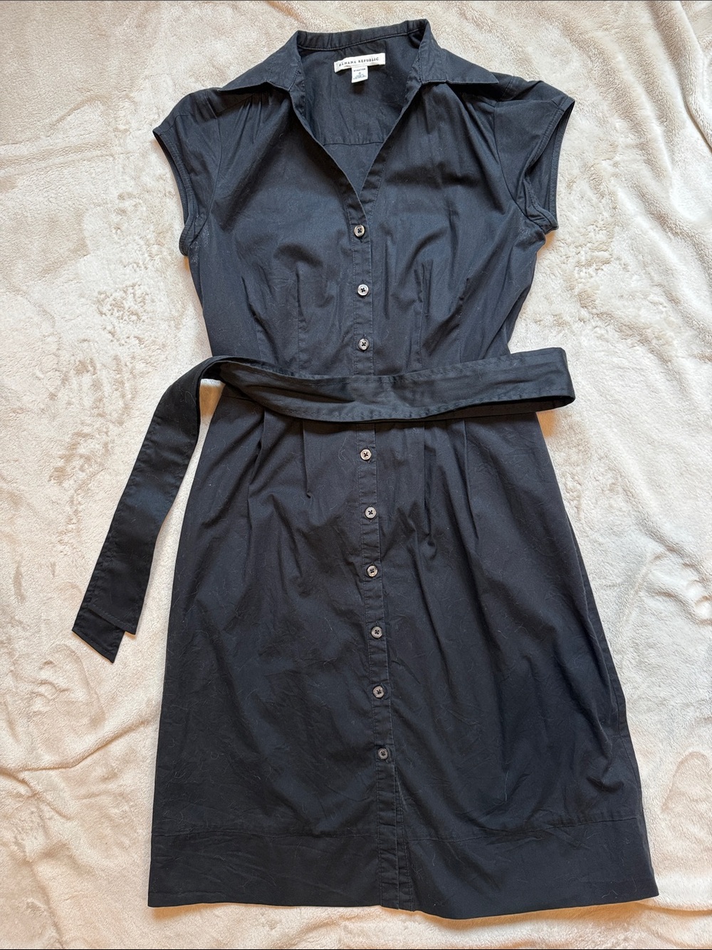 Banana Republic Black Button-Front Midi Shirt Dress with Waist Tie